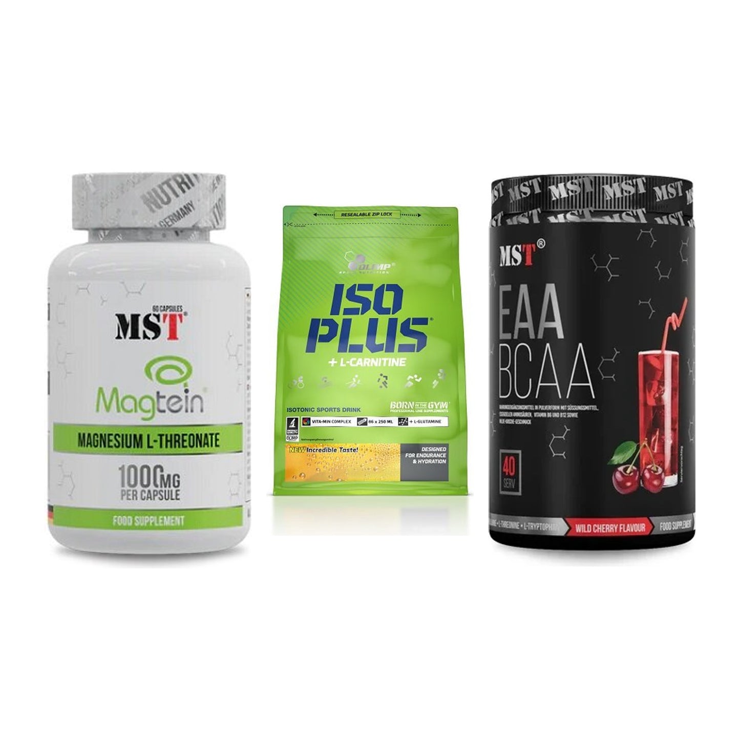 Ausdauer-Set: MST Magnesium + Olimp Iso Plus + MST EAA & BCAA – alle enthaltenen Artikel