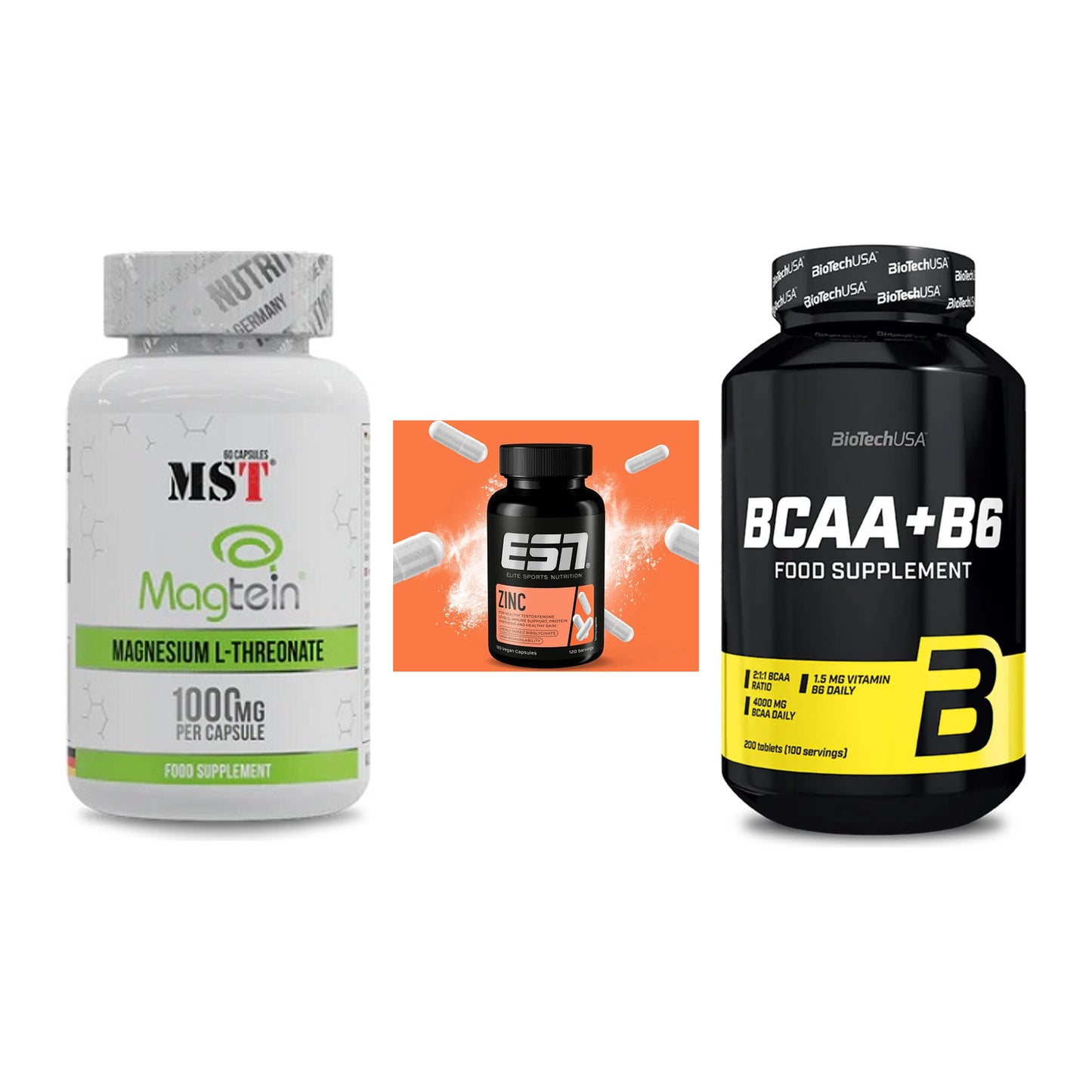 Ausdauer-Set: MST Magnesium + ESN Zinc + BioTech BCAA+B6 – alle enthaltenen Artikel