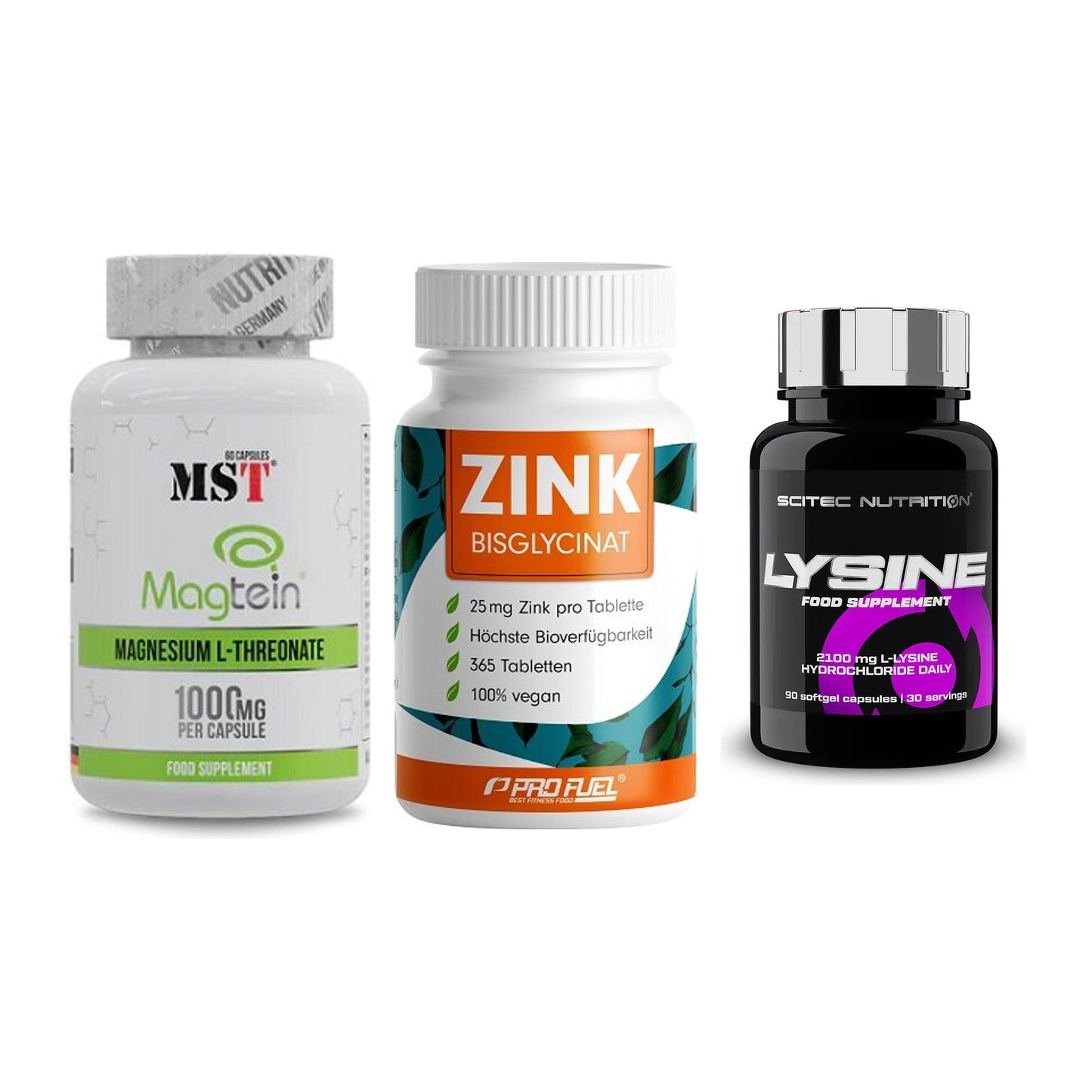 Ausdauer-Set: MST Magnesium + ProFuel Zink + Scitec Lysine – alle enthaltenen Artikel