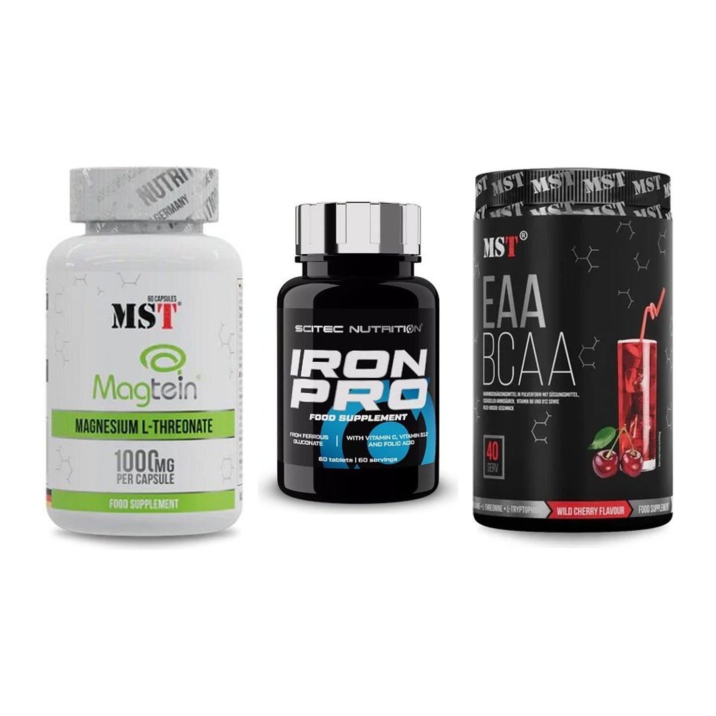Ausdauer-Set: MST Magnesium + Scitec Iron Pro + MST EAA & BCAA – alle enthaltenen Artikel