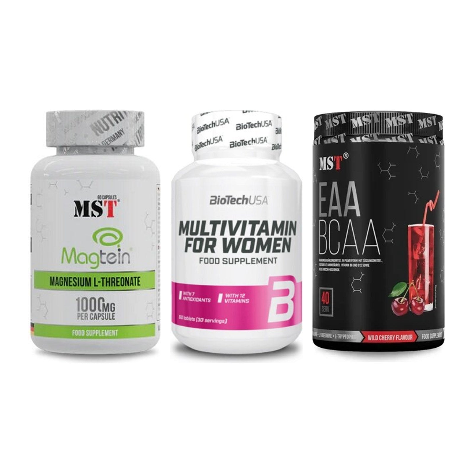 Ausdauer-Set: MST Magnesium + BioTech Multivit + MST EAA & BCAA – alle enthaltenen Artikel