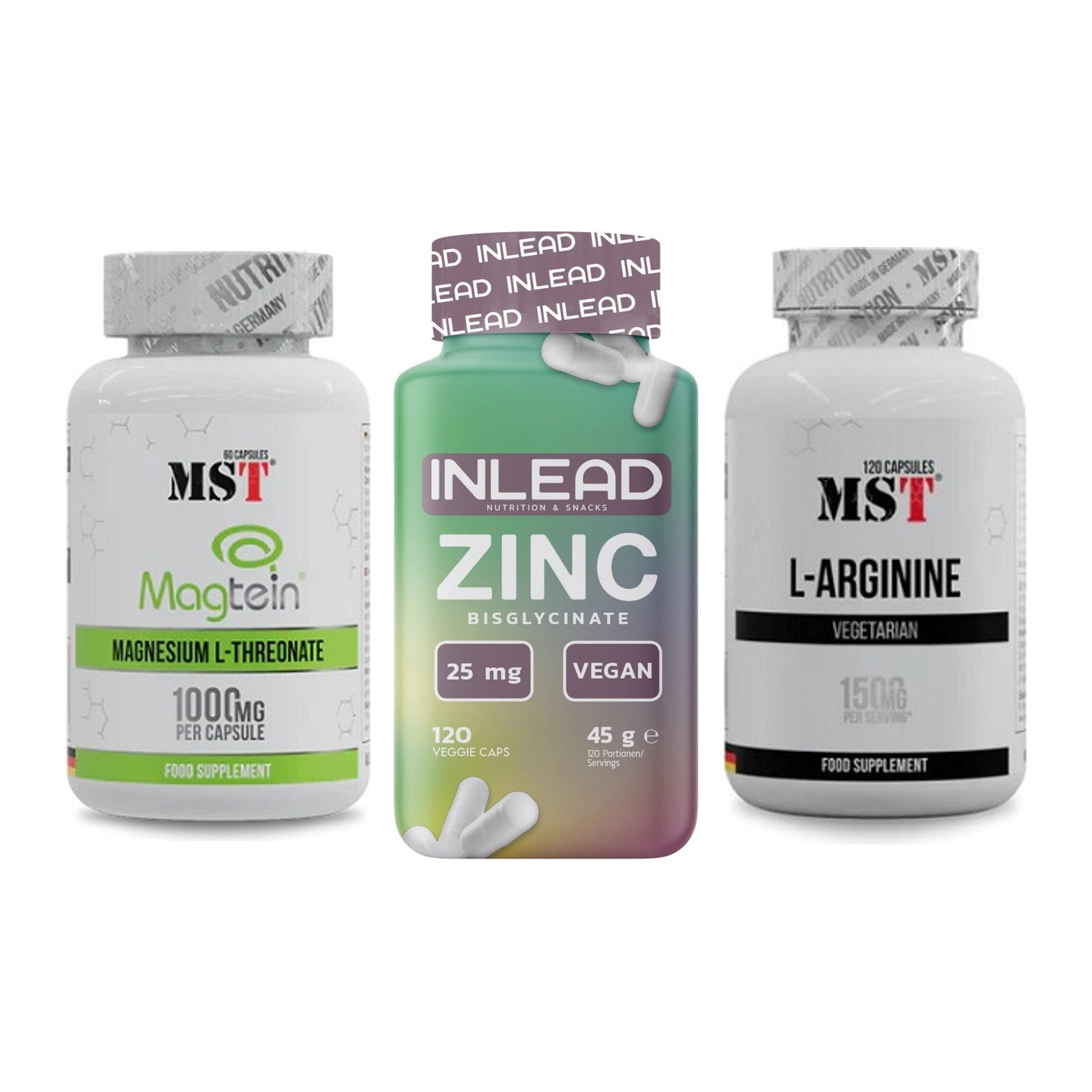 Ausdauer-Set: MST Magnesium + INLEAD Zink + MST L-Arginine – alle enthaltenen Artikel
