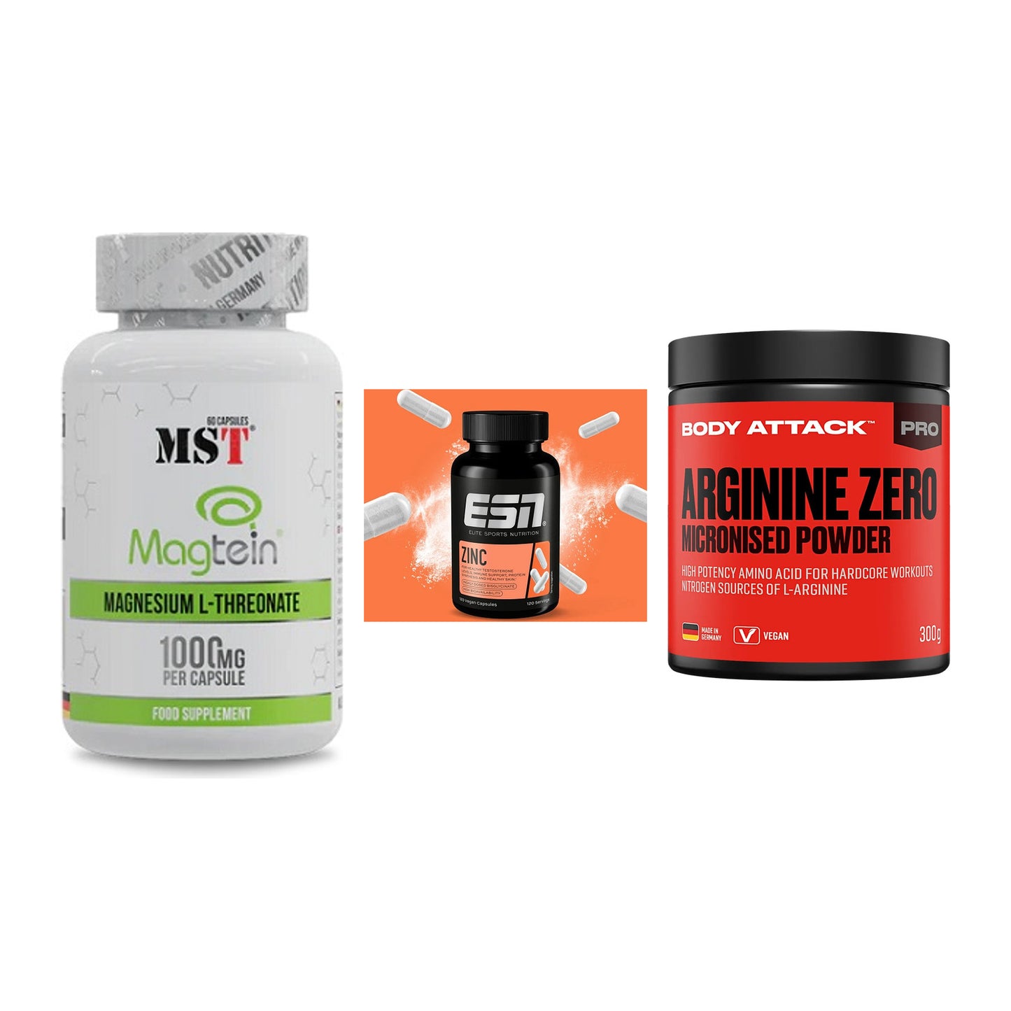 Ausdauer-Set: MST Magnesium + ESN Zinc + Body Attack 100 – alle enthaltenen Artikel