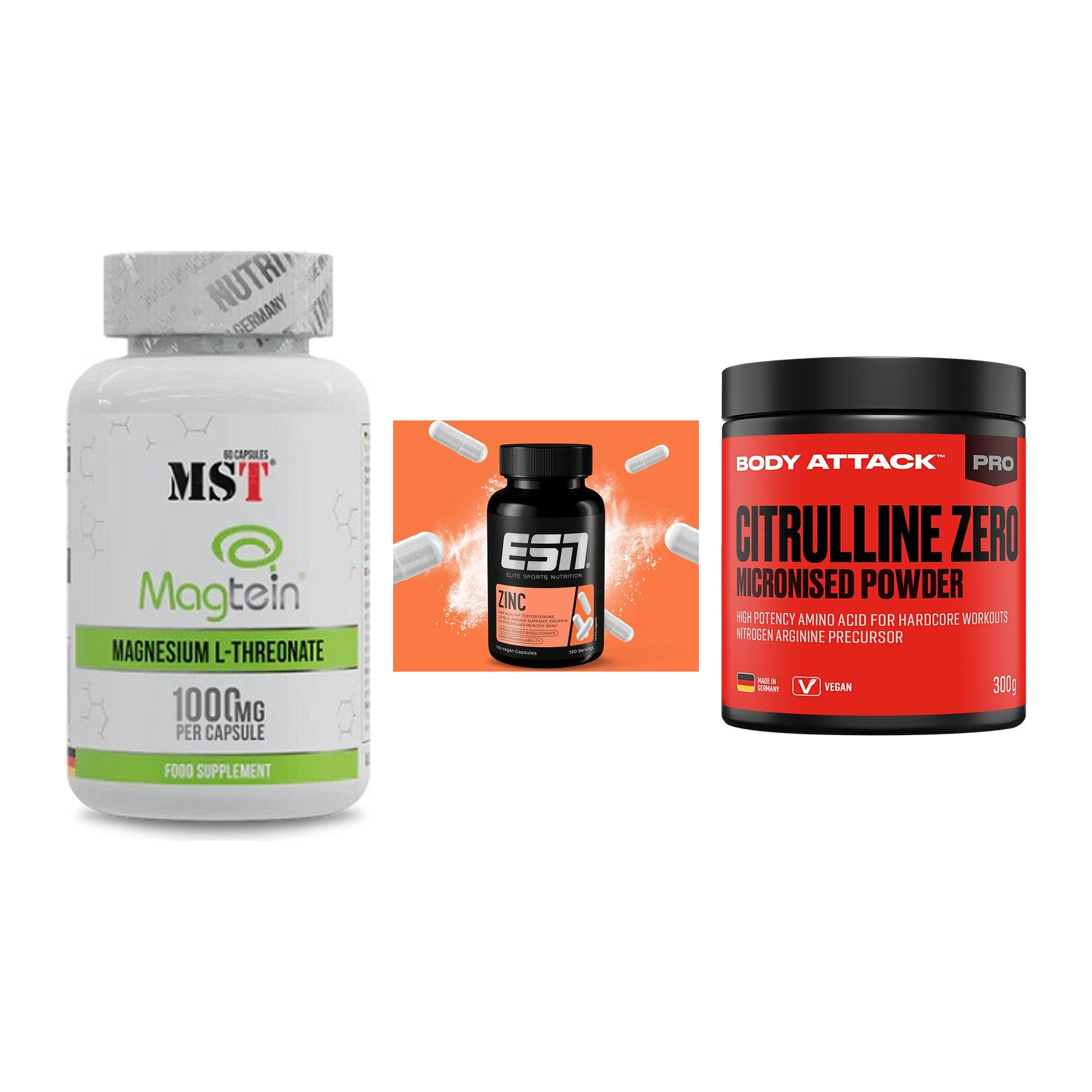 Ausdauer-Set: MST Magnesium + ESN Zinc + Body Attack 100 – alle enthaltenen Artikel