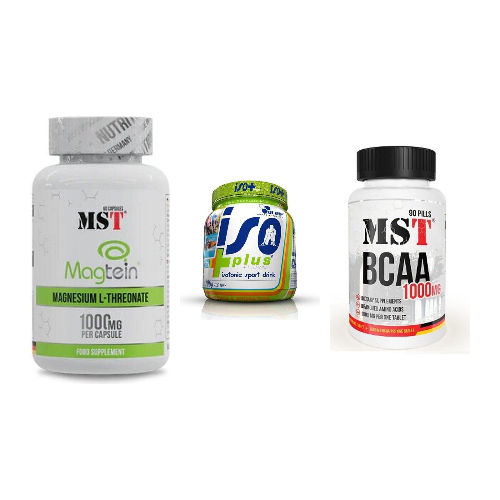 Ausdauer-Set: MST Magnesium + Olimp Iso Plus + MST BCAA 1000 – alle enthaltenen Artikel