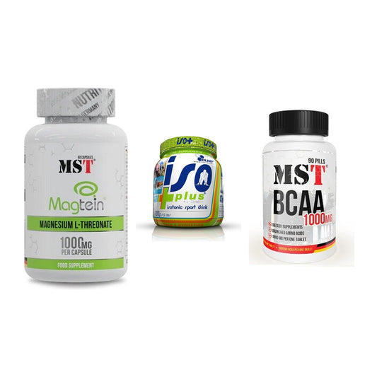 Ausdauer-Set: MST Magnesium + Olimp Iso Plus + MST BCAA 1000 – alle enthaltenen Artikel