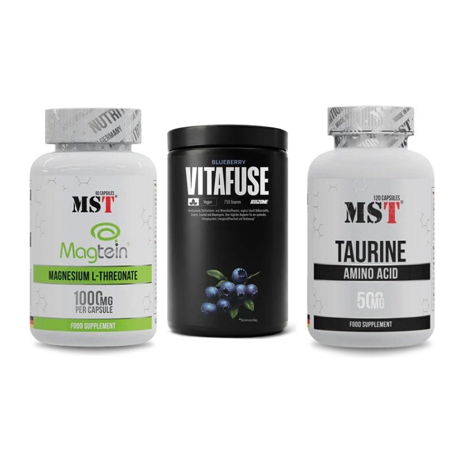 Ausdauer-Set: MST Magnesium + Big Zone Vitafus + MST Taurine – alle enthaltenen Artikel