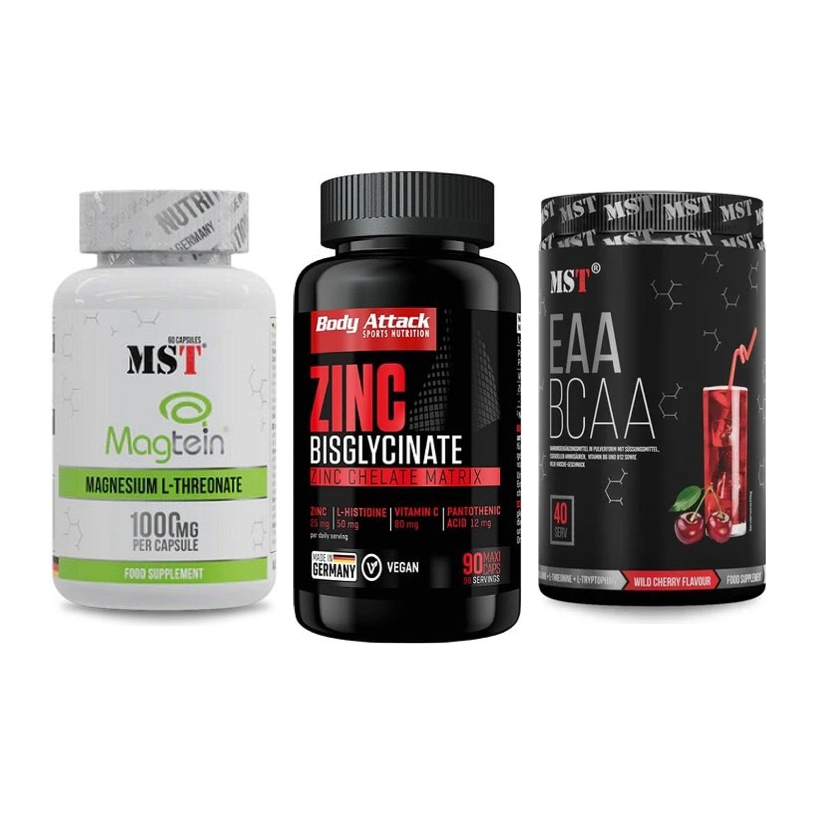 Ausdauer-Set: MST Magnesium + Body Attack Zink + MST EAA & BCAA – alle enthaltenen Artikel