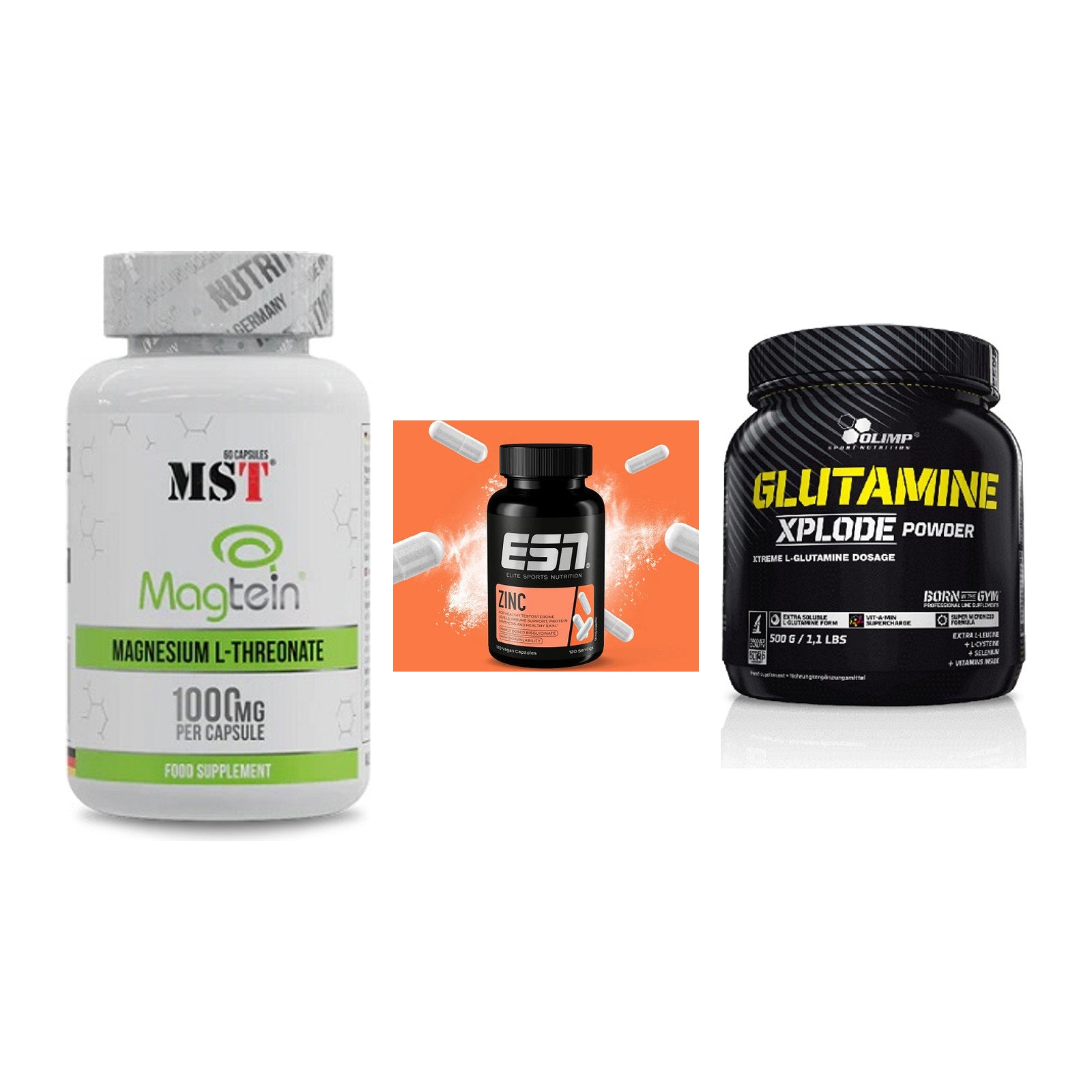 Ausdauer-Set: MST Magnesium + ESN Zinc + Olimp L-Glutamin – alle enthaltenen Artikel