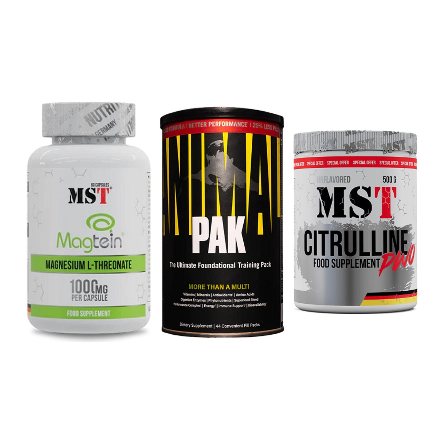 Ausdauer-Set: MST Magnesium + Universal Animal + MST Citrulline – alle enthaltenen Artikel
