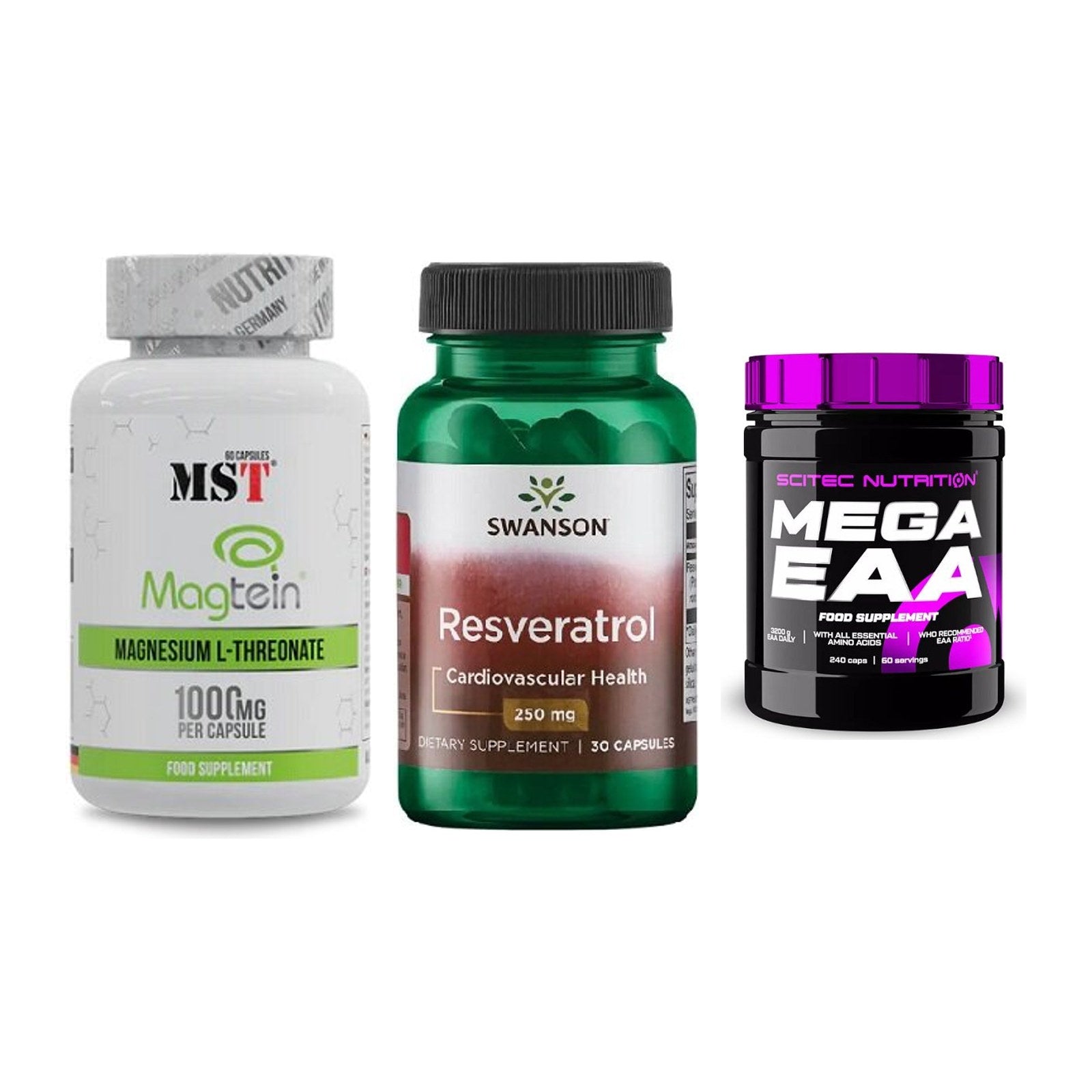 Ausdauer-Set: MST Magnesium + Swanson Resverat + Scitec Mega EAA – alle enthaltenen Artikel