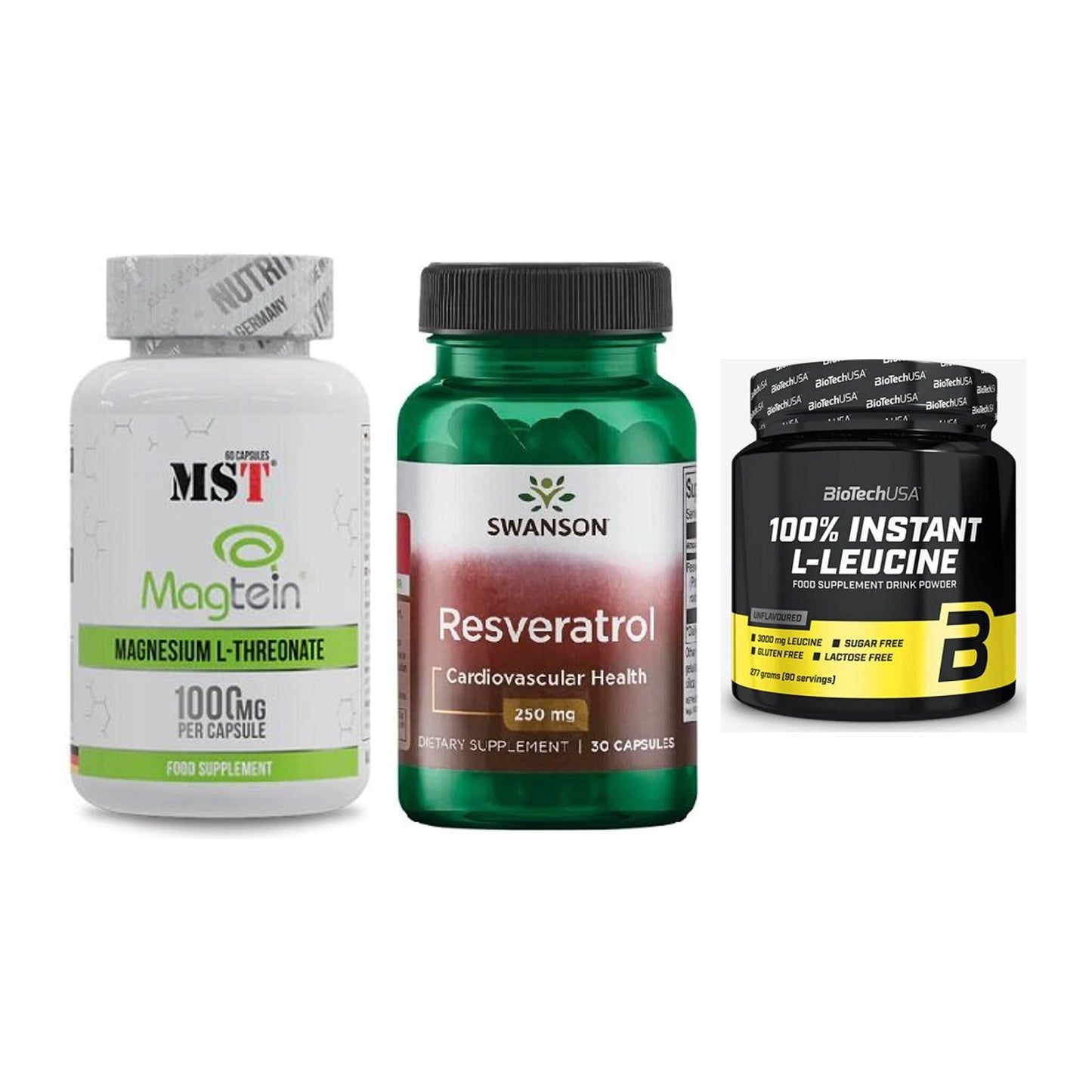 Ausdauer-Set: MST Magnesium + Swanson Resverat + BioTech 100% – alle enthaltenen Artikel