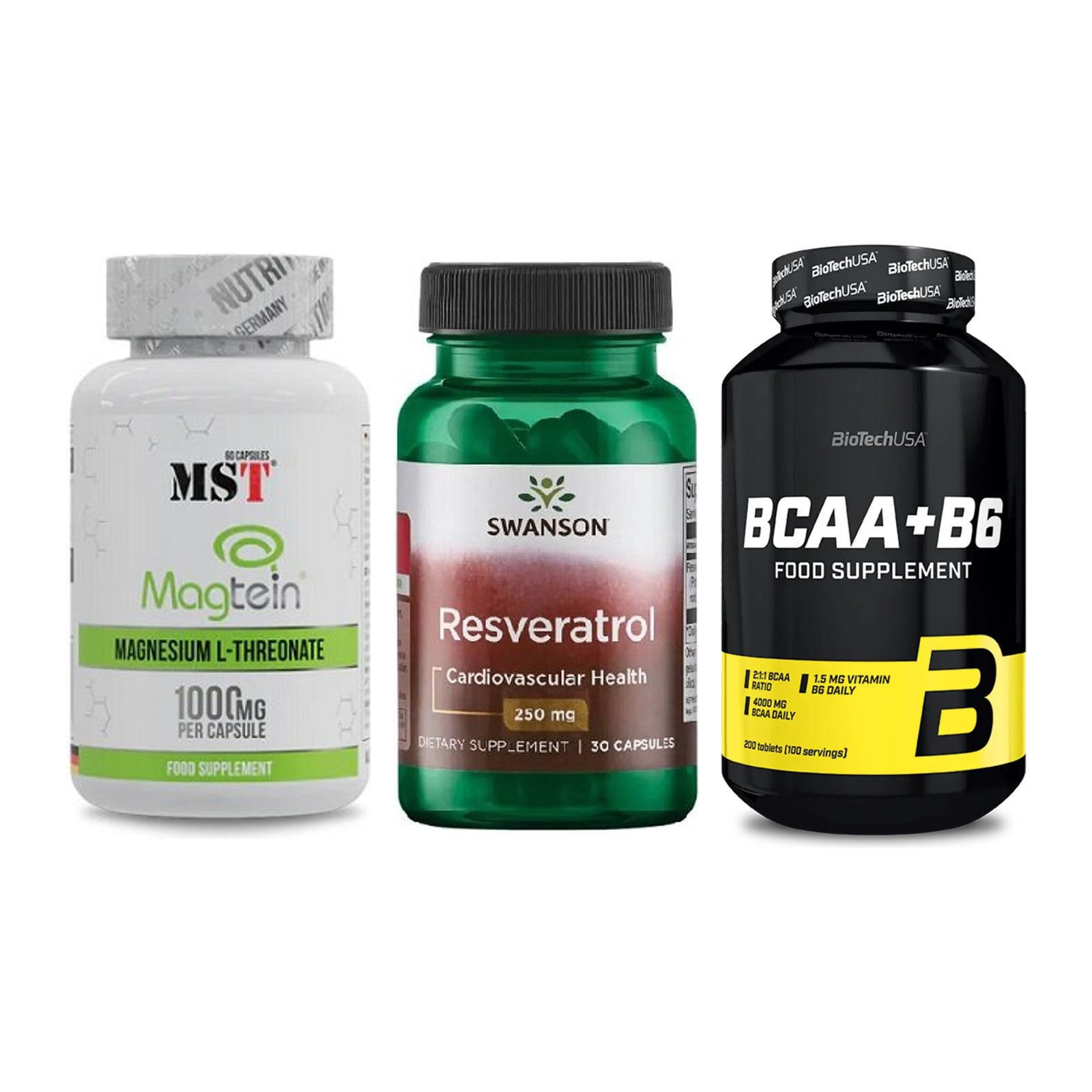 Ausdauer-Set: MST Magnesium + Swanson Resverat + BioTech BCAA+B6 – alle enthaltenen Artikel