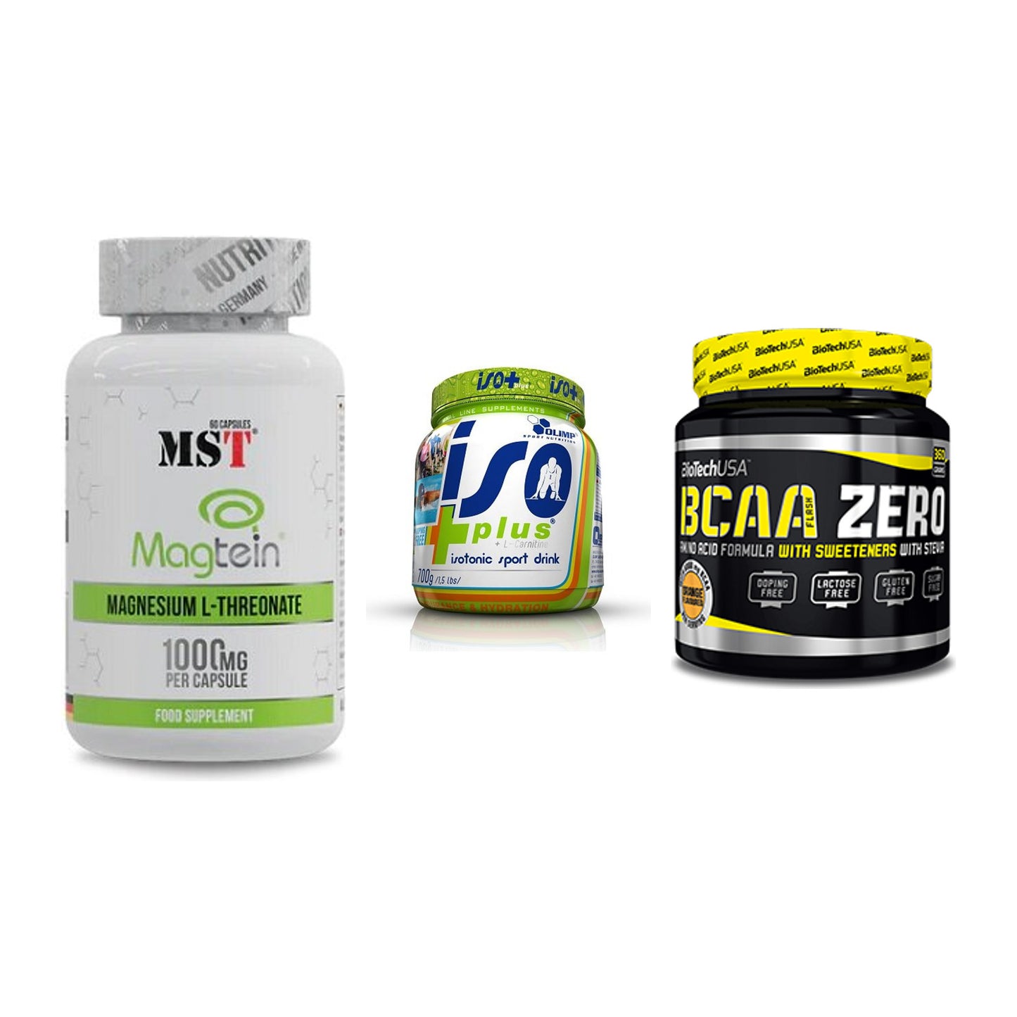 Ausdauer-Set: MST Magnesium + Olimp Iso Plus + BioTech BCAA – alle enthaltenen Artikel