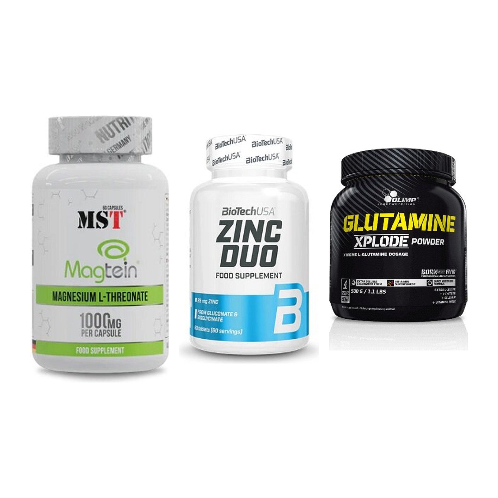 Ausdauer-Set: MST Magnesium + BioTech Zinc Duo + Olimp L-Glutamin – alle enthaltenen Artikel