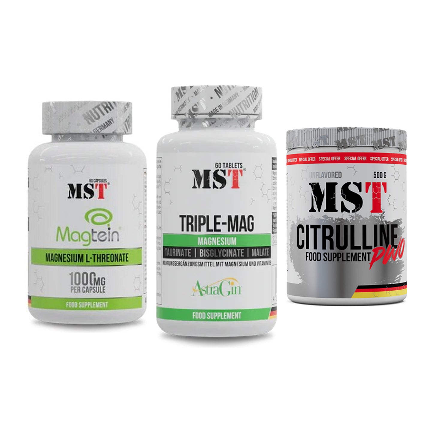 Ausdauer-Set: MST Magnesium + MST Tripple Mag + MST Citrulline – alle enthaltenen Artikel