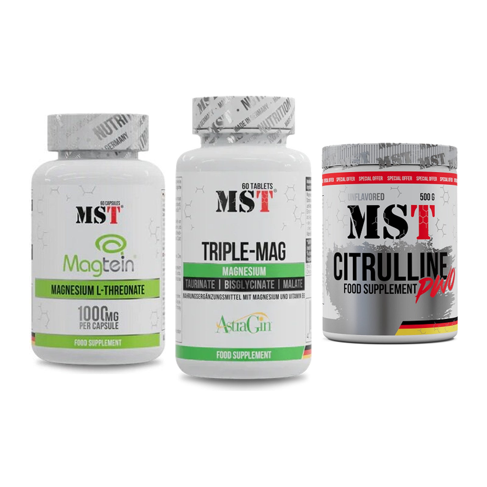 Ausdauer-Set: MST Magnesium + MST Tripple Mag + MST Citrulline – alle enthaltenen Artikel