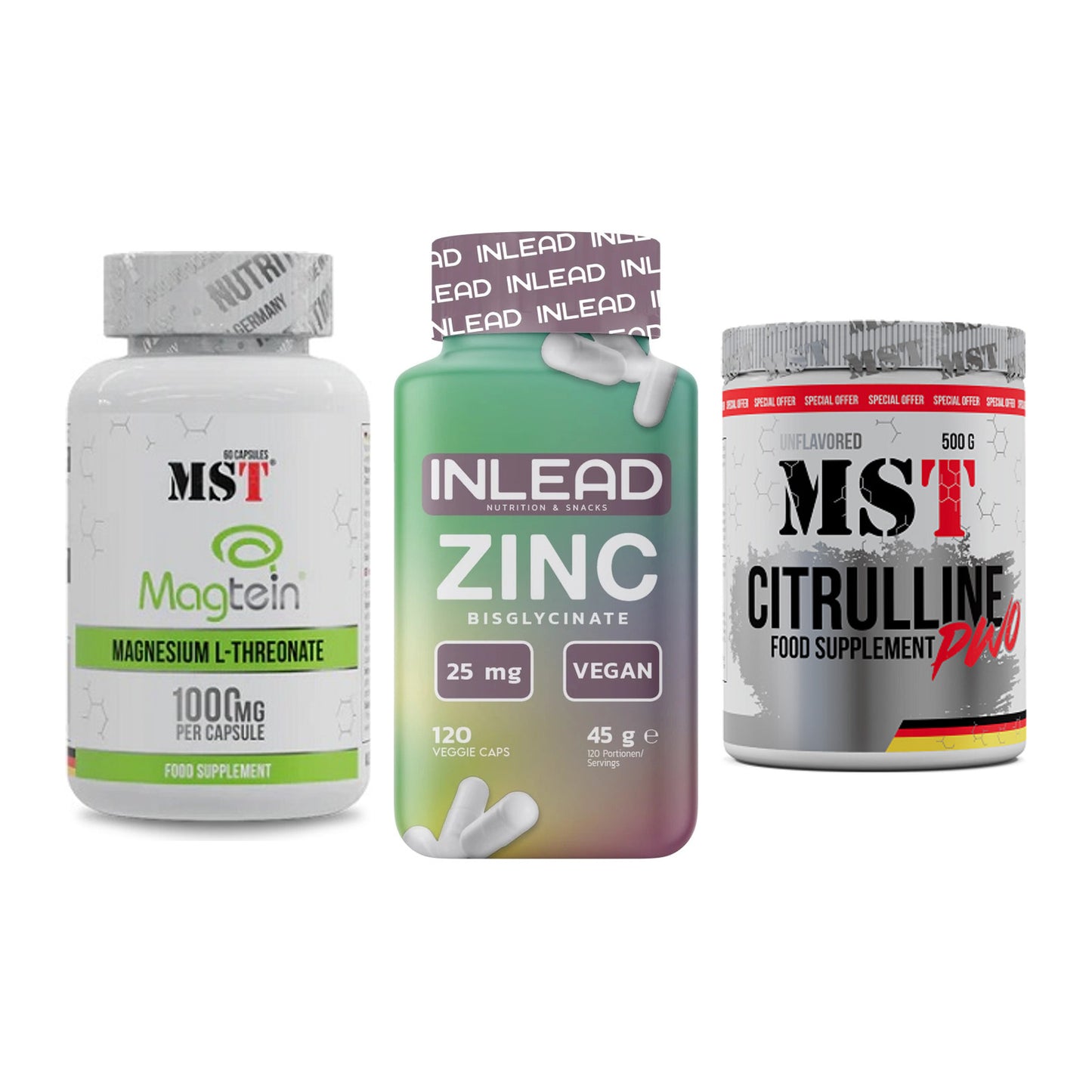 Ausdauer-Set: MST Magnesium + INLEAD Zink + MST Citrulline – alle enthaltenen Artikel