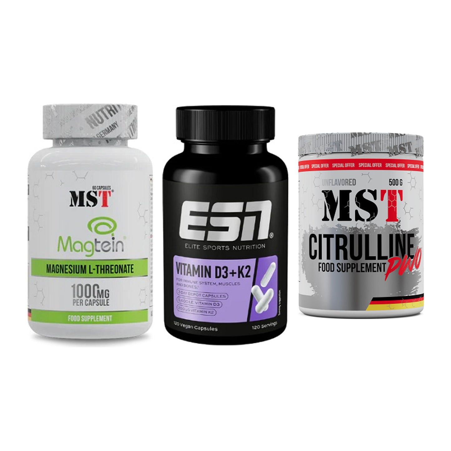 Ausdauer-Set: MST Magnesium + ESN Vitamin D3 + MST Citrulline – alle enthaltenen Artikel