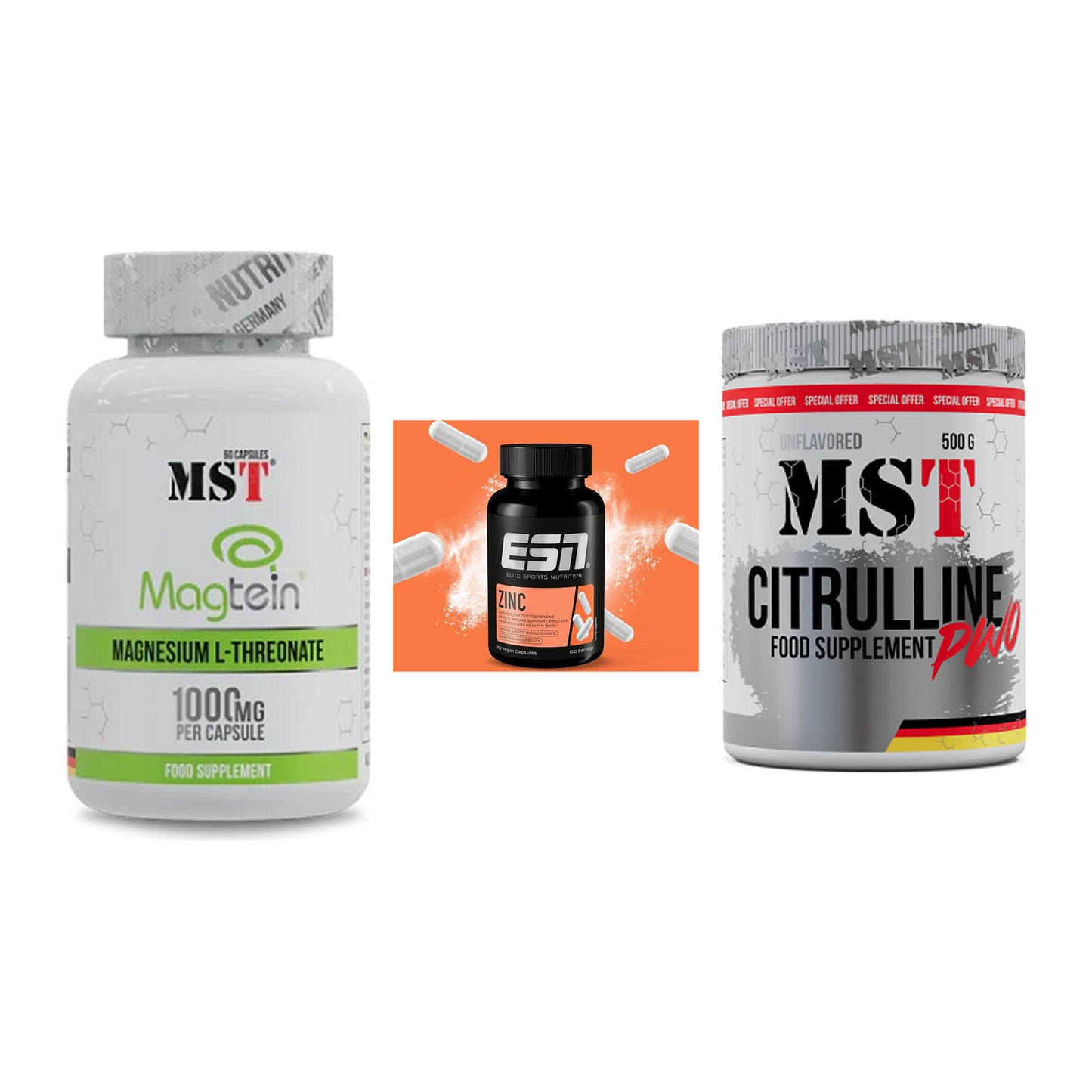 Ausdauer-Set: MST Magnesium + ESN Zinc + MST Citrulline – alle enthaltenen Artikel