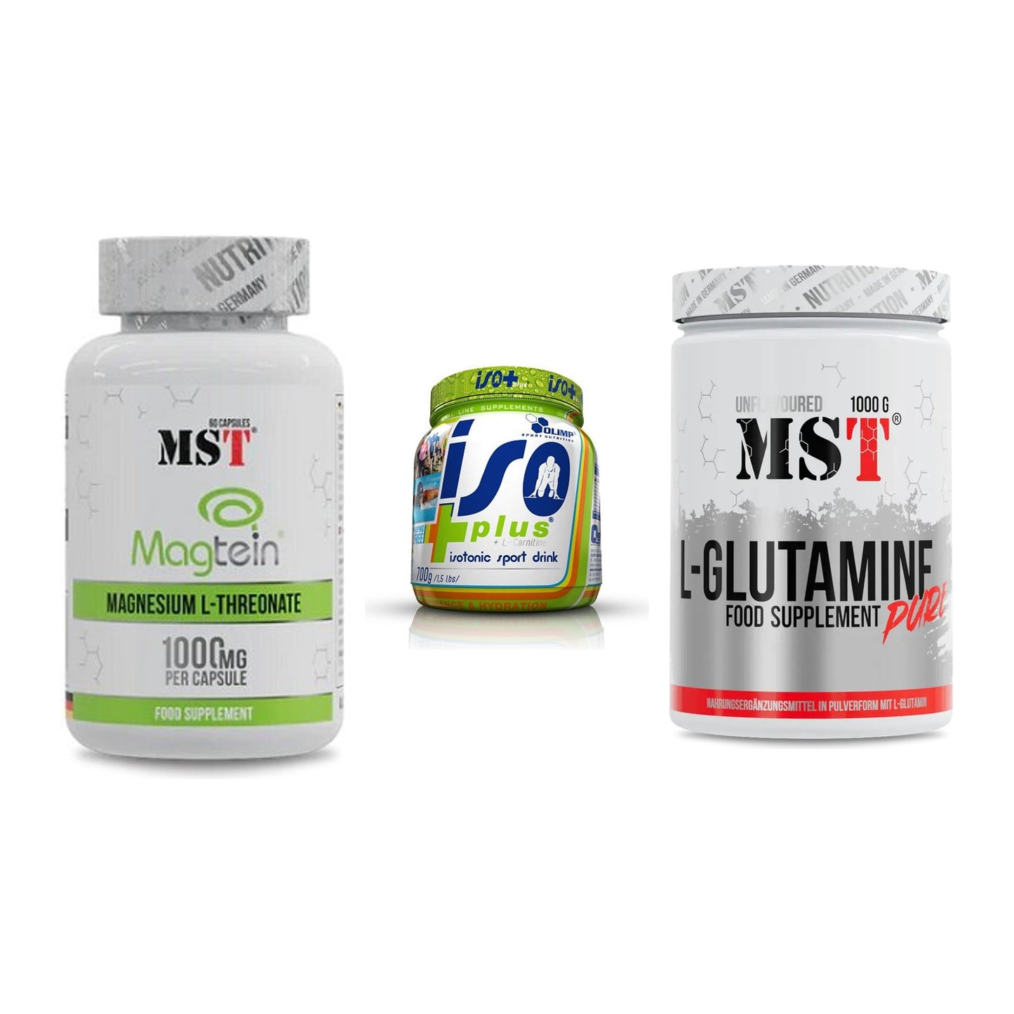 Ausdauer-Set: MST Magnesium + Olimp Iso Plus + MST Glutamine – alle enthaltenen Artikel