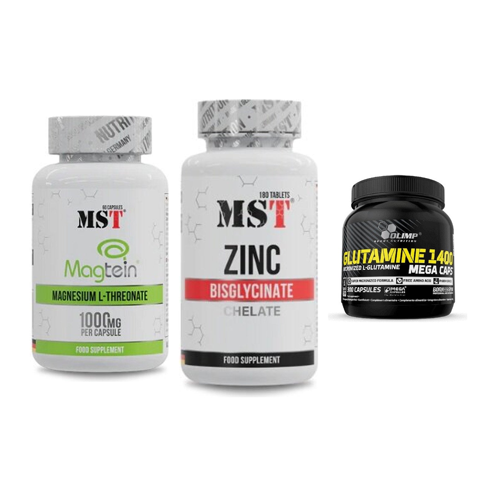 Ausdauer-Set: MST Magnesium + MST Zinc Chelate + Olimp L-Glutamin – alle enthaltenen Artikel