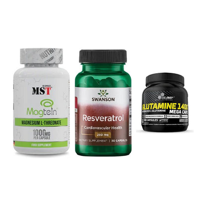 Ausdauer-Set: MST Magnesium + Swanson Resverat + Olimp L-Glutamin – alle enthaltenen Artikel