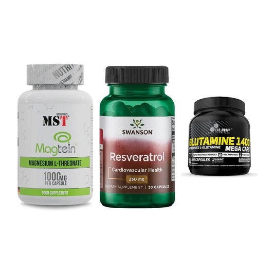 Ausdauer-Set: MST Magnesium + Swanson Resverat + Olimp L-Glutamin – alle enthaltenen Artikel
