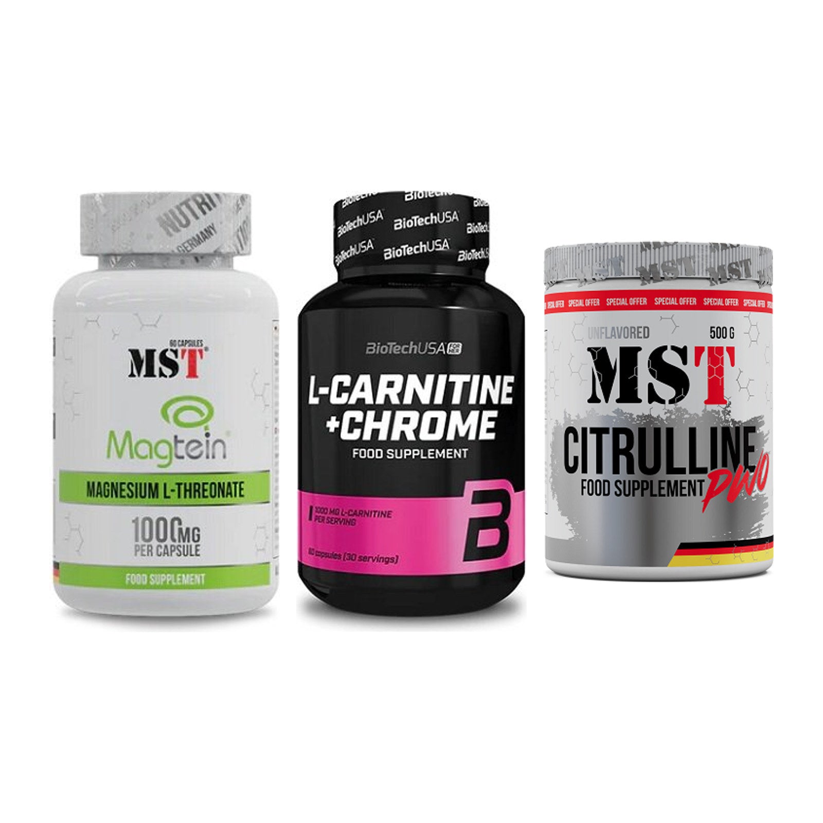 Ausdauer-Set: MST Magnesium + BioTech L-Carnit + MST Citrulline – alle enthaltenen Artikel