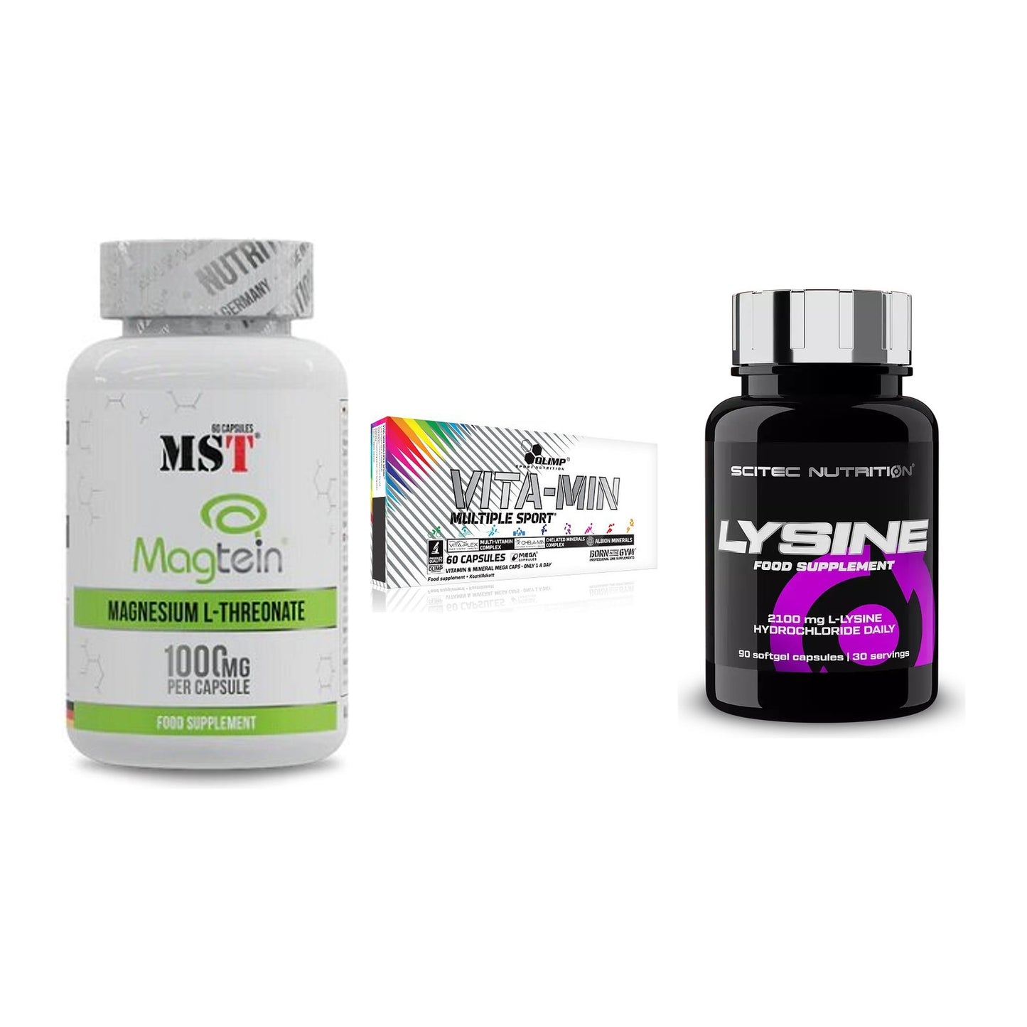 Ausdauer-Set: MST Magnesium + Olimp Vita-Min + Scitec Lysine – alle enthaltenen Artikel