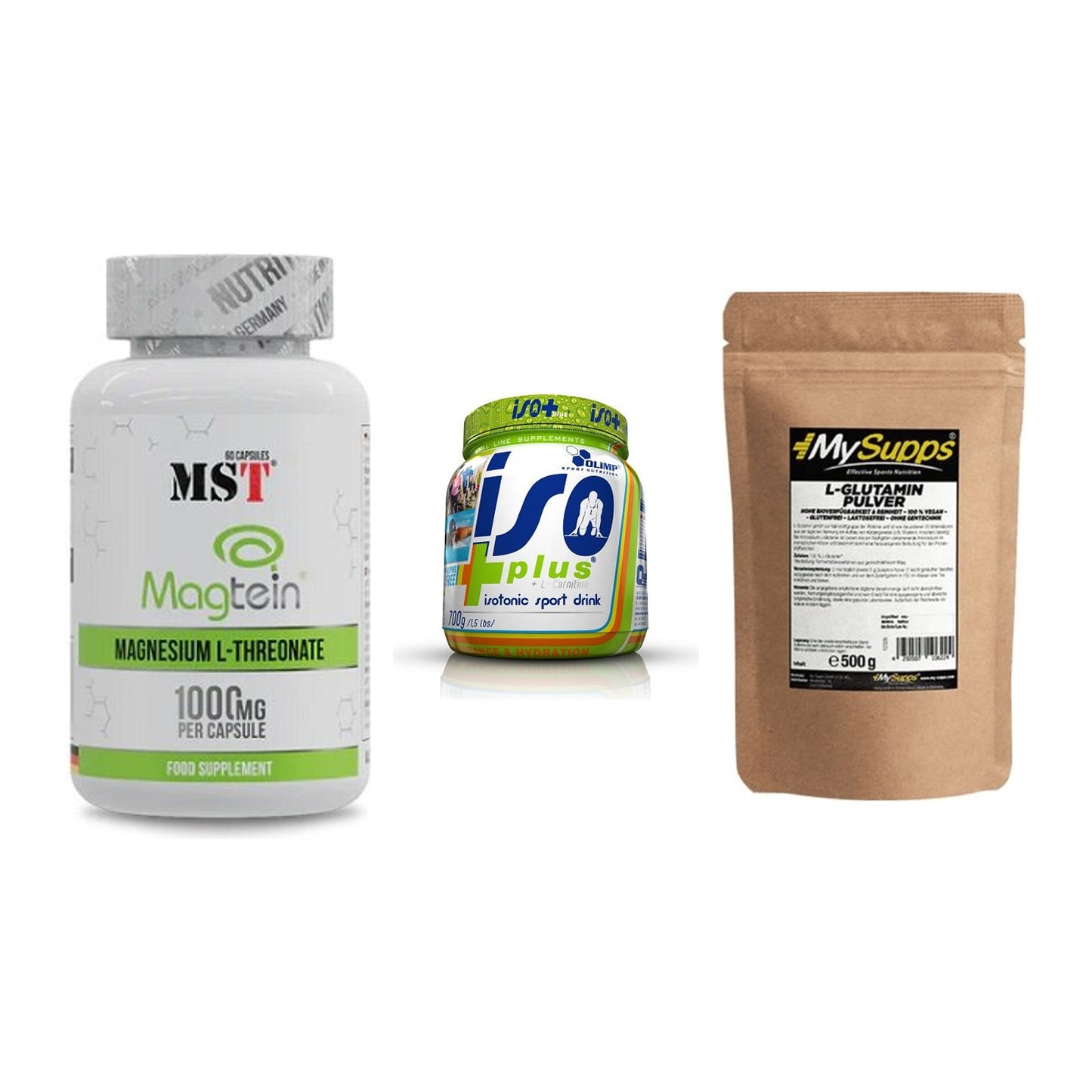 Ausdauer-Set: MST Magnesium + Olimp Iso Plus + MySupps Glutamin – alle enthaltenen Artikel