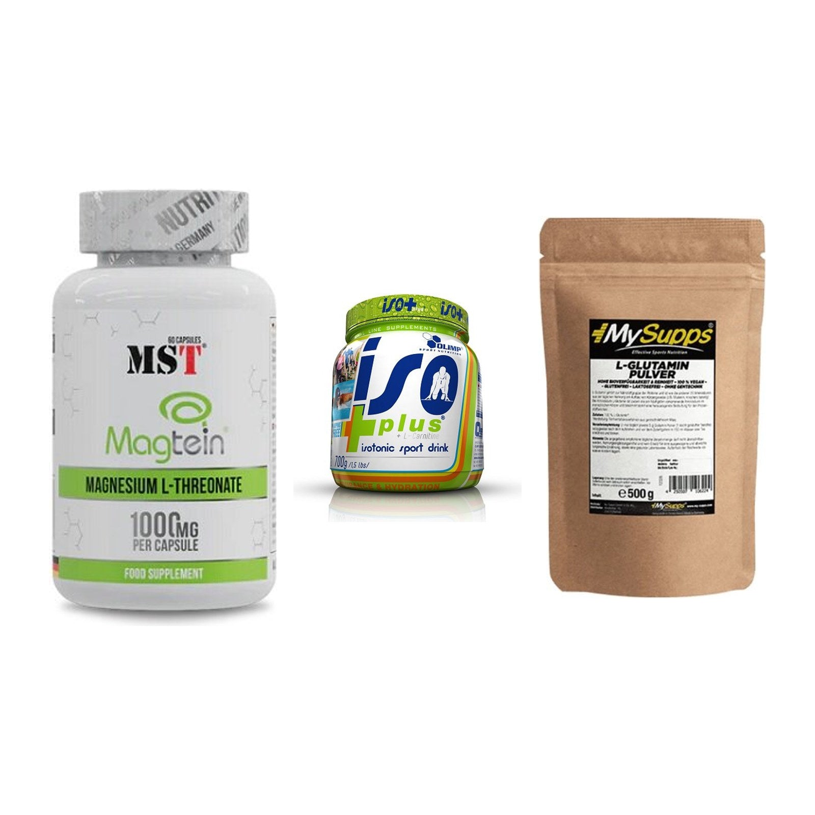 Ausdauer-Set: MST Magnesium + Olimp Iso Plus + MySupps Glutamin – alle enthaltenen Artikel