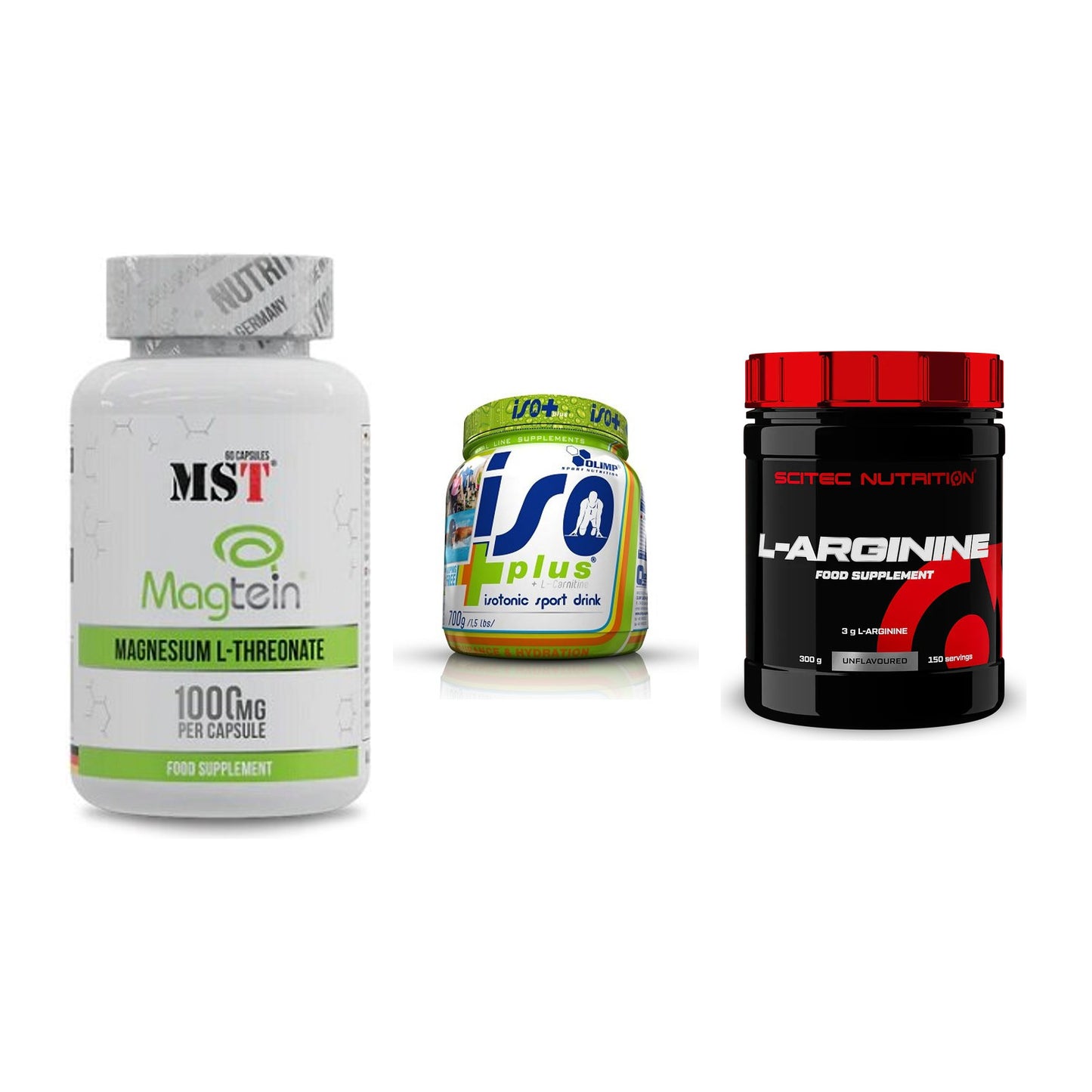 Ausdauer-Set: MST Magnesium + Olimp Iso Plus + Scitec Arginin – alle enthaltenen Artikel