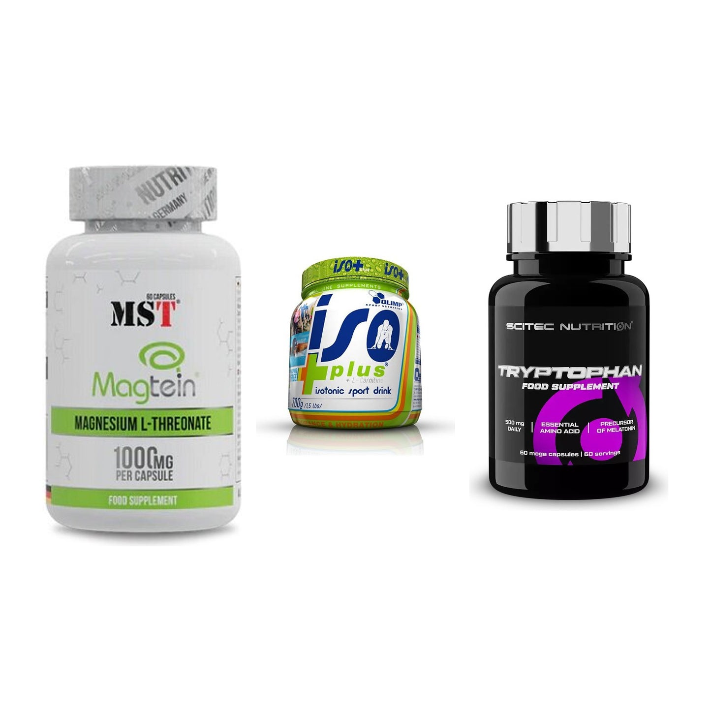 Ausdauer-Set: MST Magnesium + Olimp Iso Plus + Scitec Tryptopha – alle enthaltenen Artikel