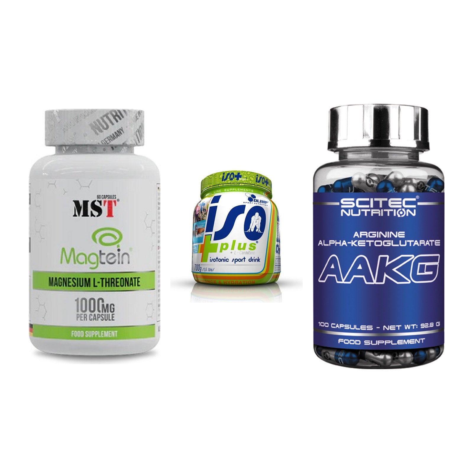 Ausdauer-Set: MST Magnesium + Olimp Iso Plus + Scitec AAKG – alle enthaltenen Artikel