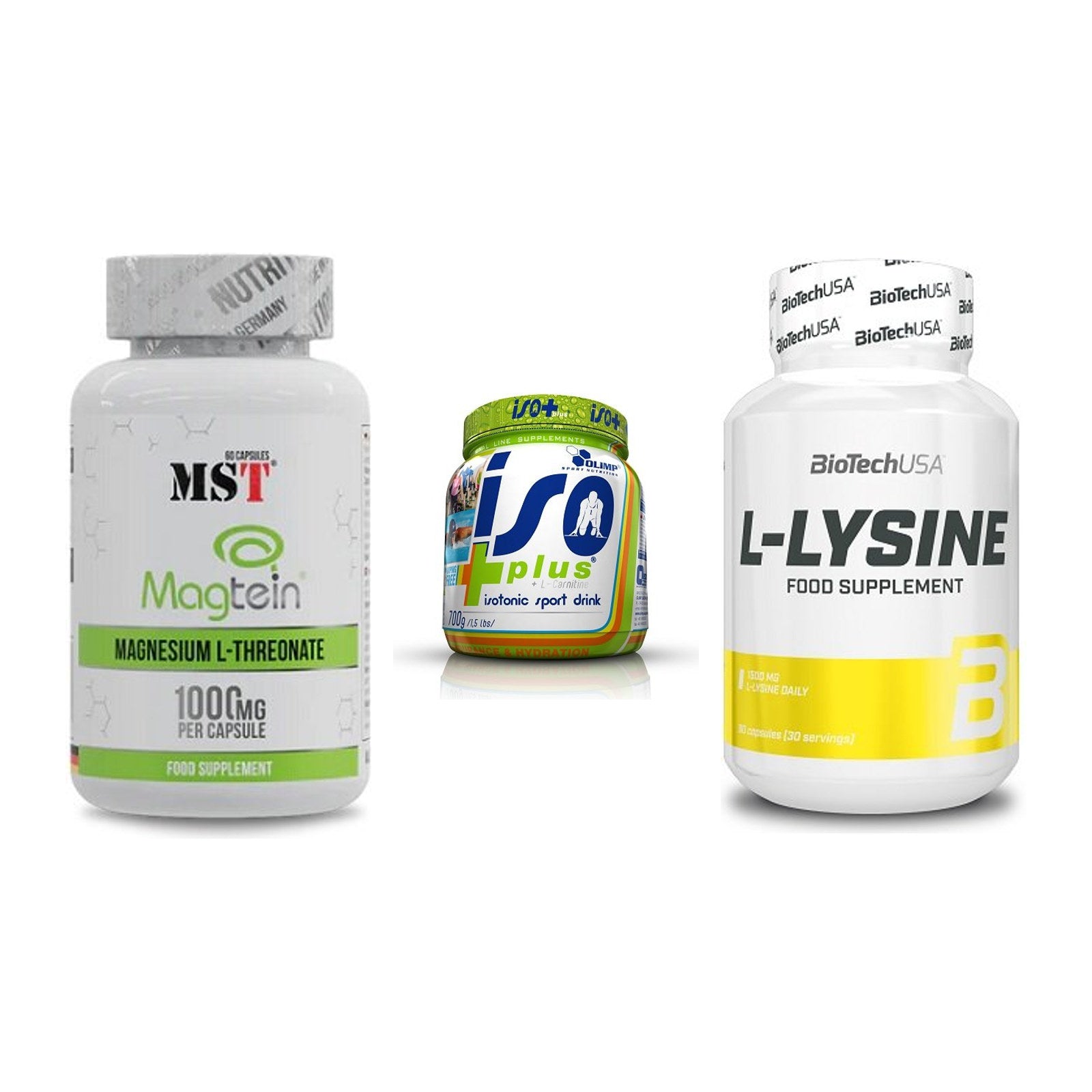 Ausdauer-Set: MST Magnesium + Olimp Iso Plus + BioTech L-Lysine – alle enthaltenen Artikel