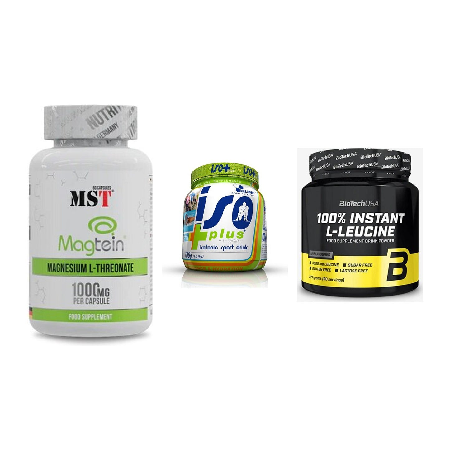 Ausdauer-Set: MST Magnesium + Olimp Iso Plus + BioTech 100% – alle enthaltenen Artikel