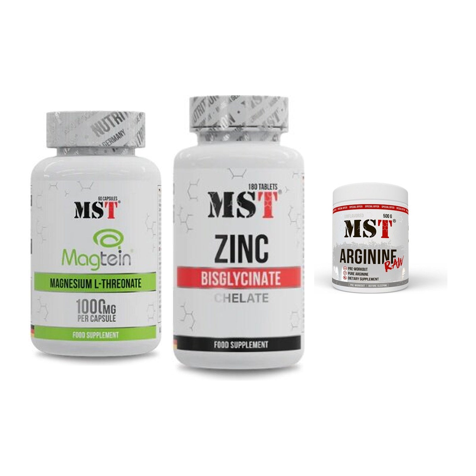 Ausdauer-Set: MST Magnesium + MST Zinc Chelate + MST Arginine RAW – alle enthaltenen Artikel