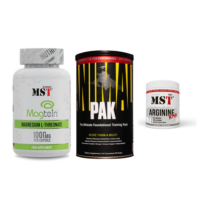 Ausdauer-Set: MST Magnesium + Universal Animal + MST Arginine RAW – alle enthaltenen Artikel