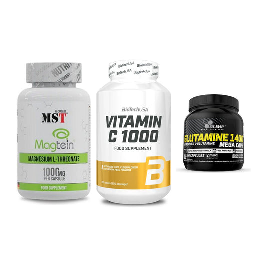 Ausdauer-Set: MST Magnesium + BioTech Vitamin + Olimp L-Glutamin – alle enthaltenen Artikel