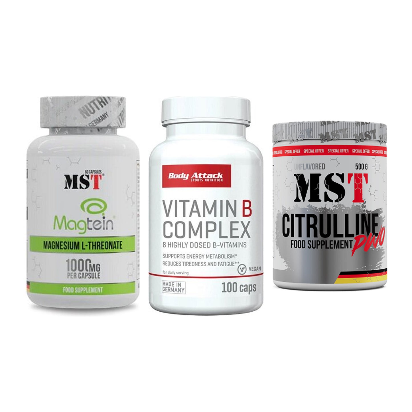 Ausdauer-Set: MST Magnesium + Body Attack + MST Citrulline – alle enthaltenen Artikel