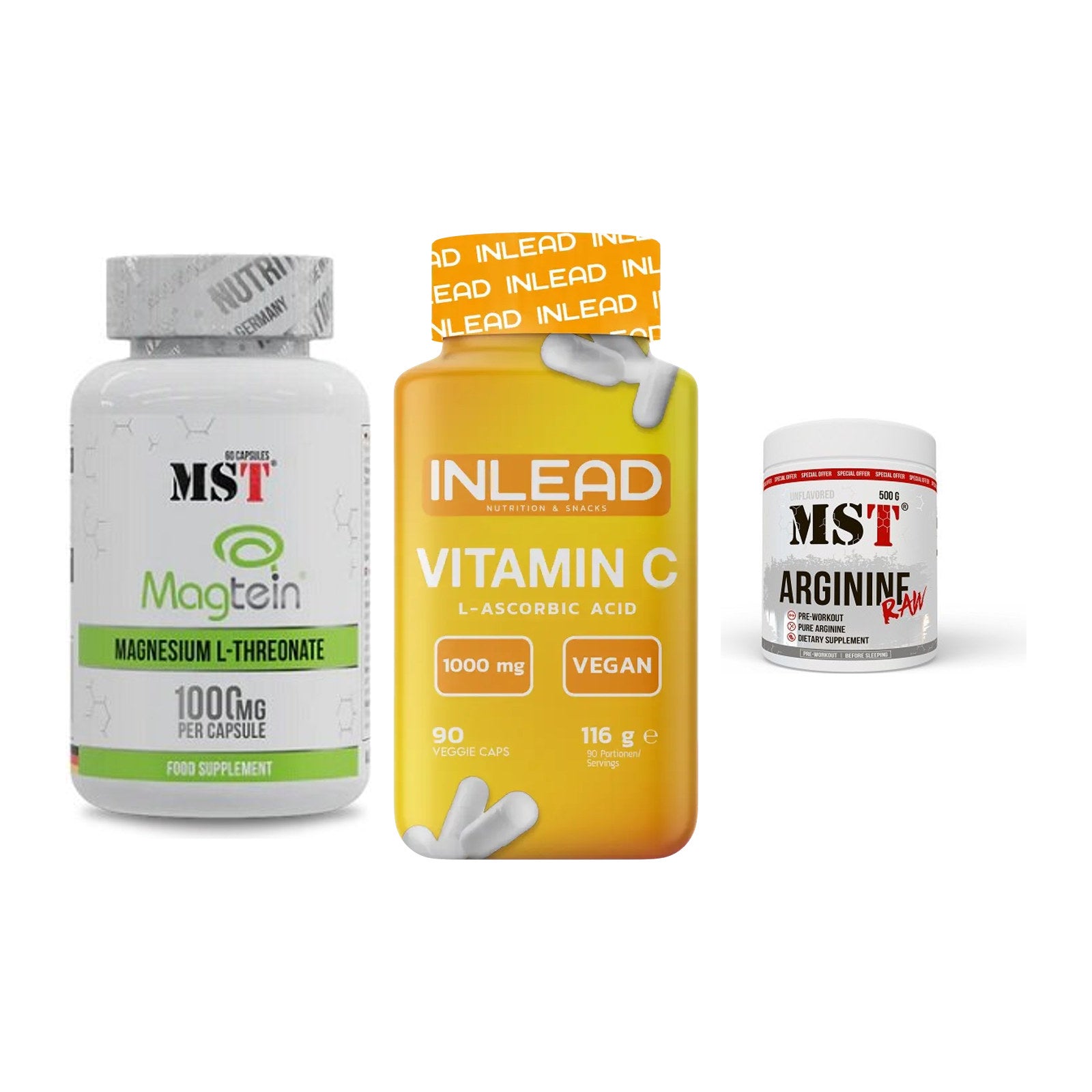 Ausdauer-Set: MST Magnesium + INLEAD Vitamin C + MST Arginine RAW – alle enthaltenen Artikel