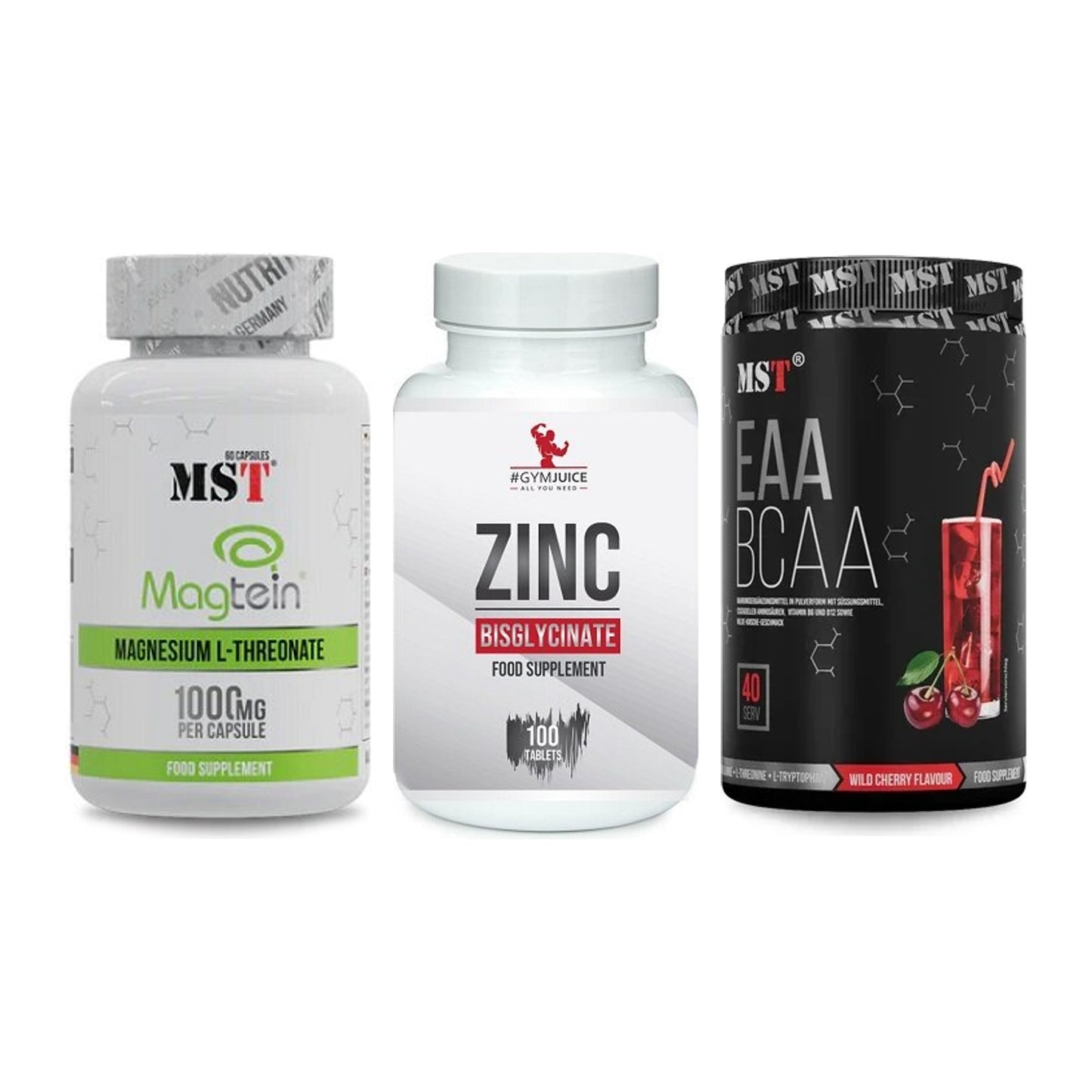 Ausdauer-Set: MST Magnesium + #GYMJUICE ZINC + MST EAA & BCAA – alle enthaltenen Artikel