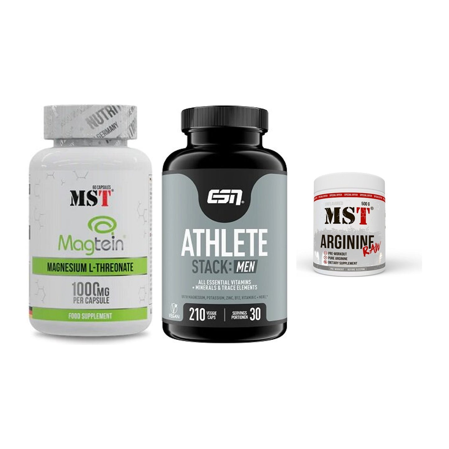 Ausdauer-Set: MST Magnesium + ESN Athlete + MST Arginine RAW – alle enthaltenen Artikel