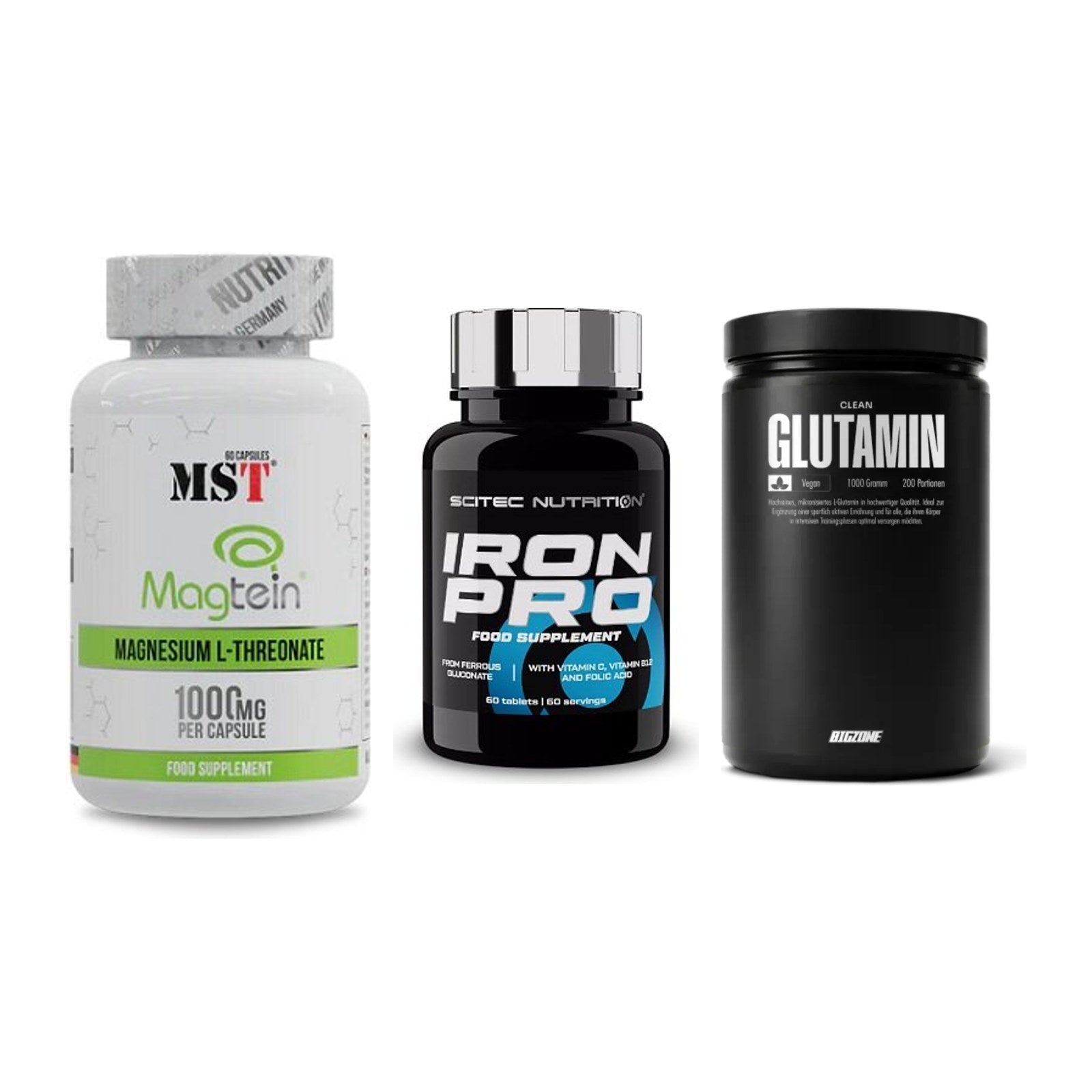 Ausdauer-Set: MST Magnesium + Scitec Iron Pro + Big Zone Glutami – alle enthaltenen Artikel