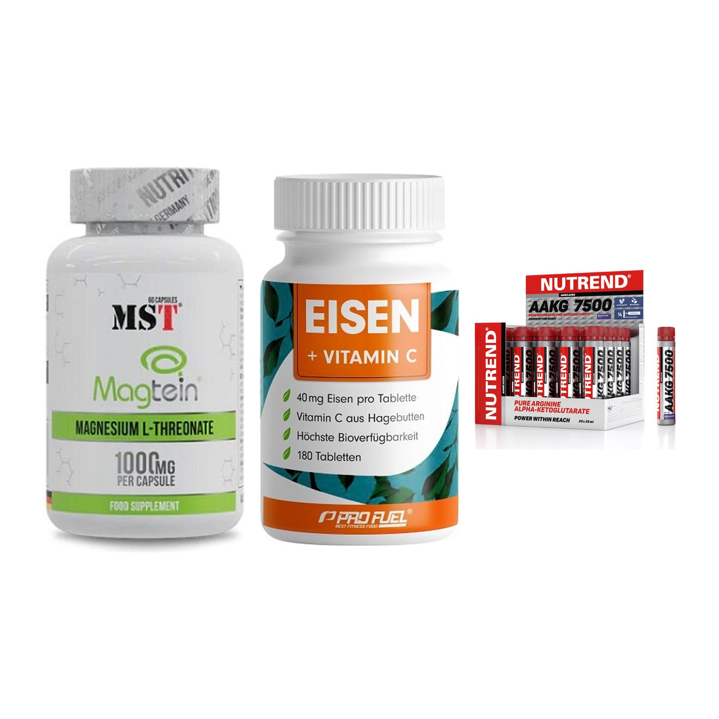 Ausdauer-Set: MST Magnesium + ProFuel EISEN + Nutrend AAKG – alle enthaltenen Artikel