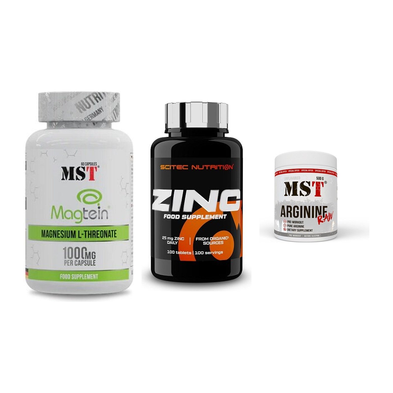Ausdauer-Set: MST Magnesium + Scitec Zinc + MST Arginine RAW – alle enthaltenen Artikel