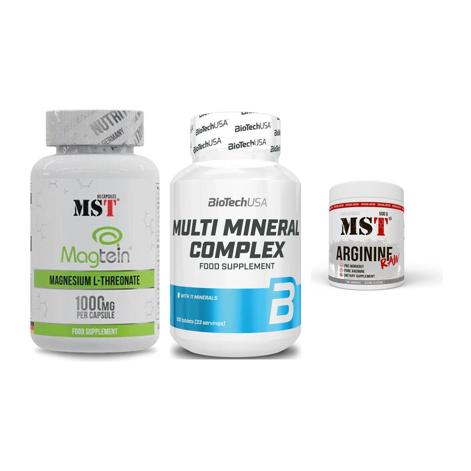 Ausdauer-Set: MST Magnesium + BioTech Multi + MST Arginine RAW – alle enthaltenen Artikel