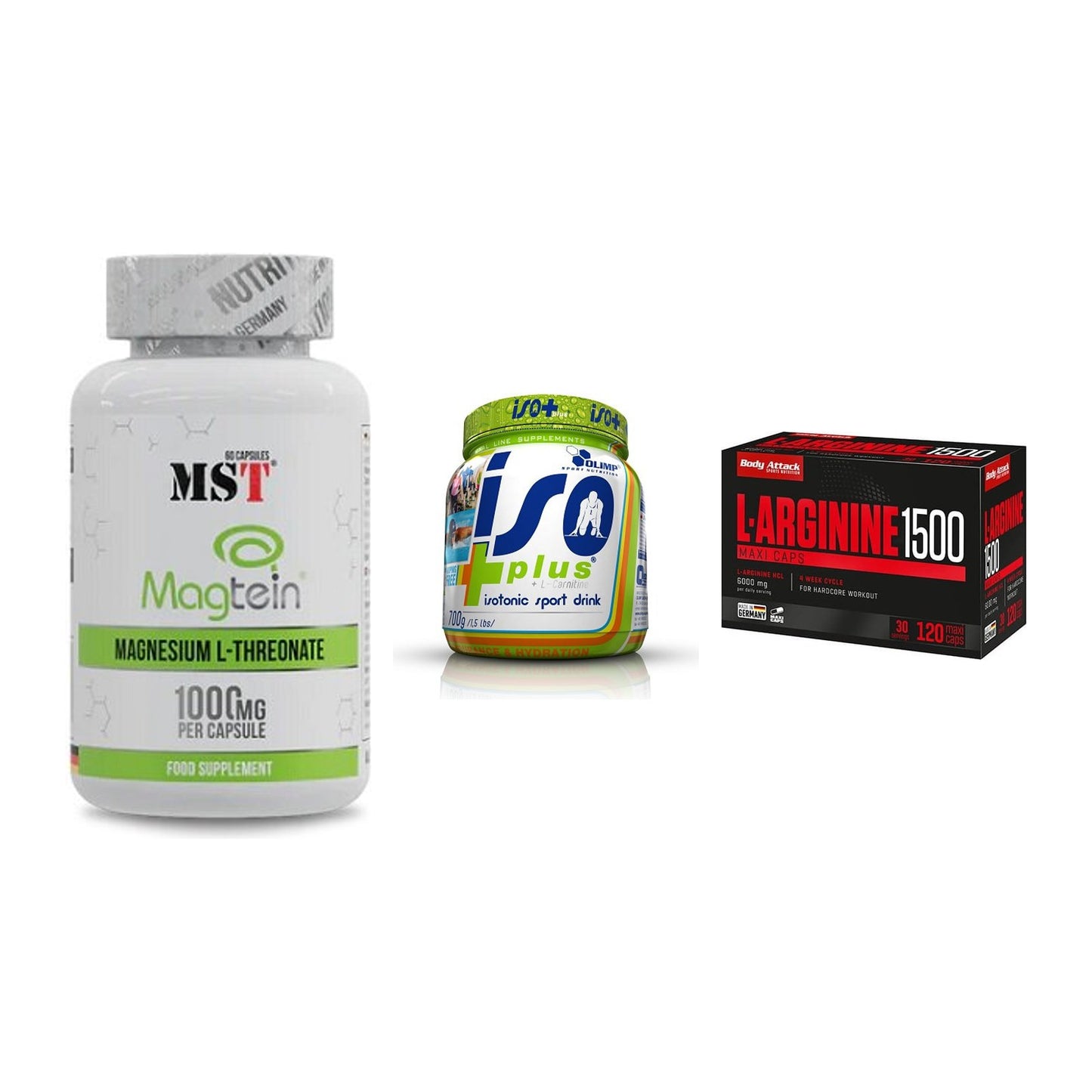 Ausdauer-Set: MST Magnesium + Olimp Iso Plus + Body Attack – alle enthaltenen Artikel