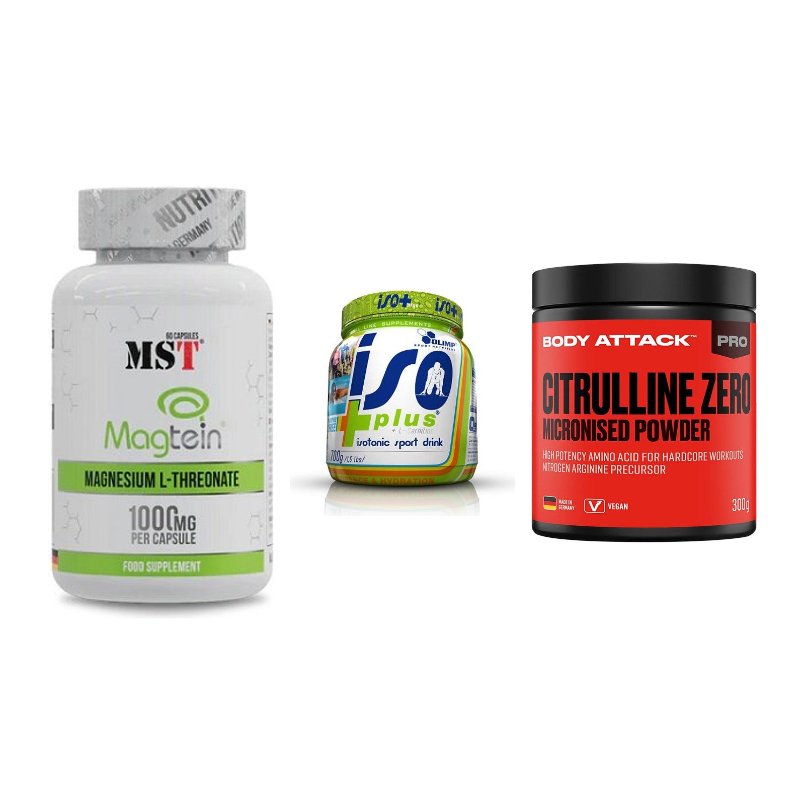 Ausdauer-Set: MST Magnesium + Olimp Iso Plus + Body Attack 100 – alle enthaltenen Artikel